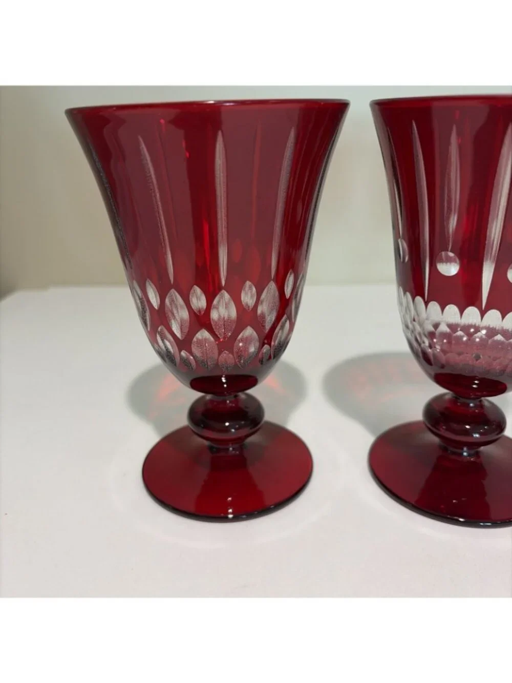 Williams Sonoma Wilshire Jewel Cut Goblets Red 9 Ounce Mixed Designs Set of 4